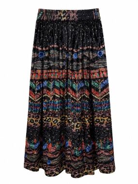 Vintage Revue Rayon Velvet Burnout Maxi Skirt S Black Boho Whimsigoth Floral